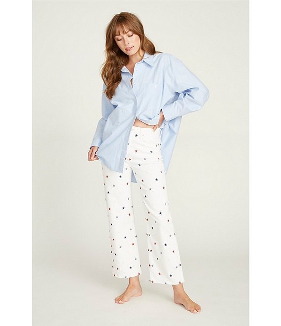 Driftwood Charlee Starry Eyed Embroidered Cropped Wide Leg Jeans