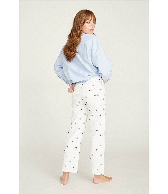 Driftwood Charlee Starry Eyed Embroidered Cropped Wide Leg Jeans