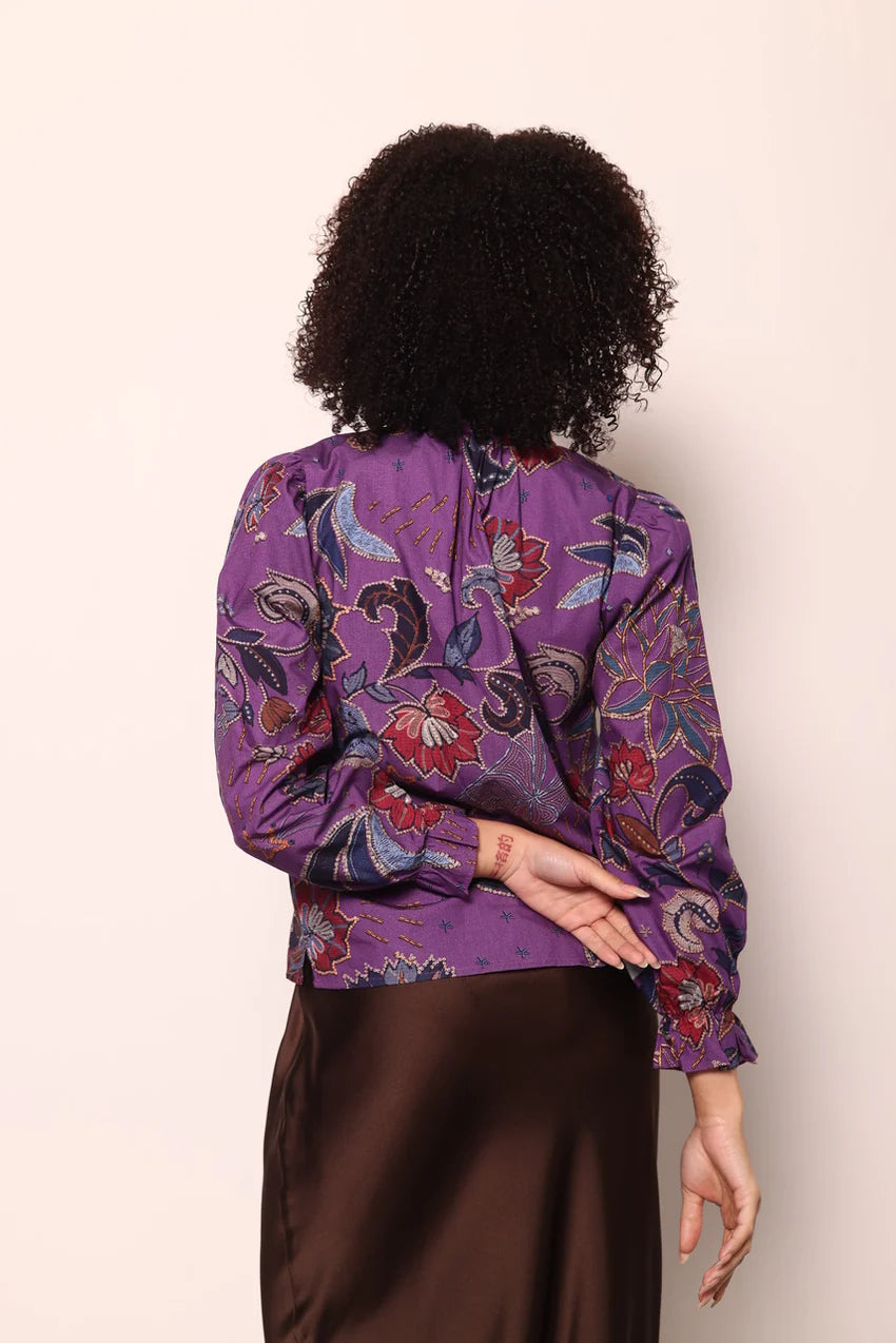 Maude Vivante Ashley Ruffle Neck Top - Opal Mosaic