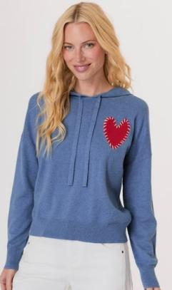 J. Society Embroidered Heart Hoodie Azure/Red