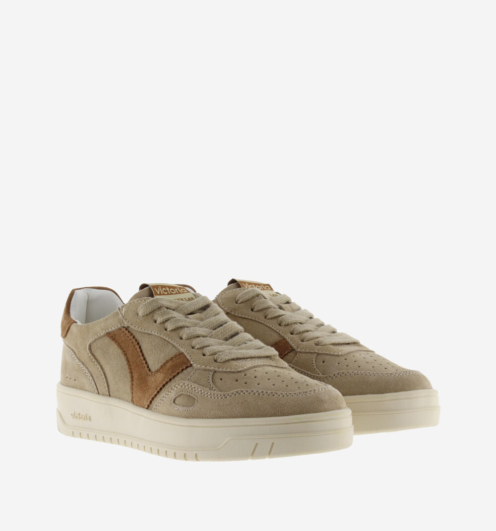 Victoria Seul Bicolor Suede Sneaker - Beige