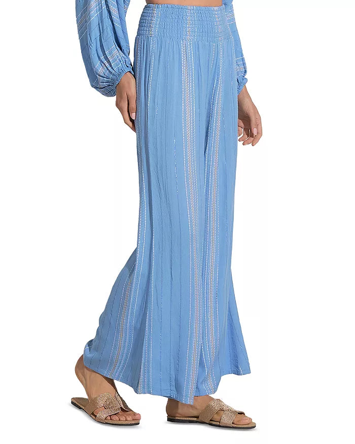 Elan Smocked Waist Pant Blue Lilac Stripe