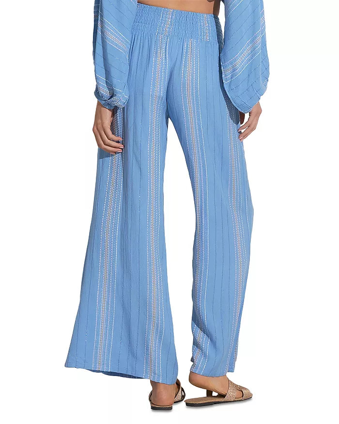 Elan Smocked Waist Pant Blue Lilac Stripe