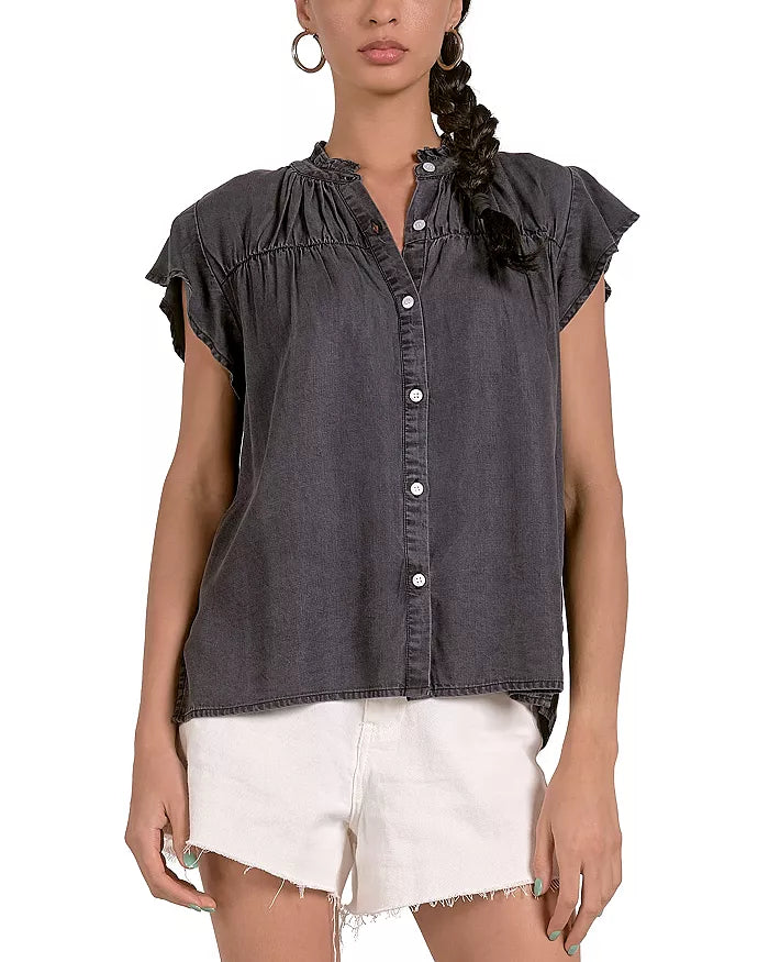 Elan Chambray Ruched Shirt Grey