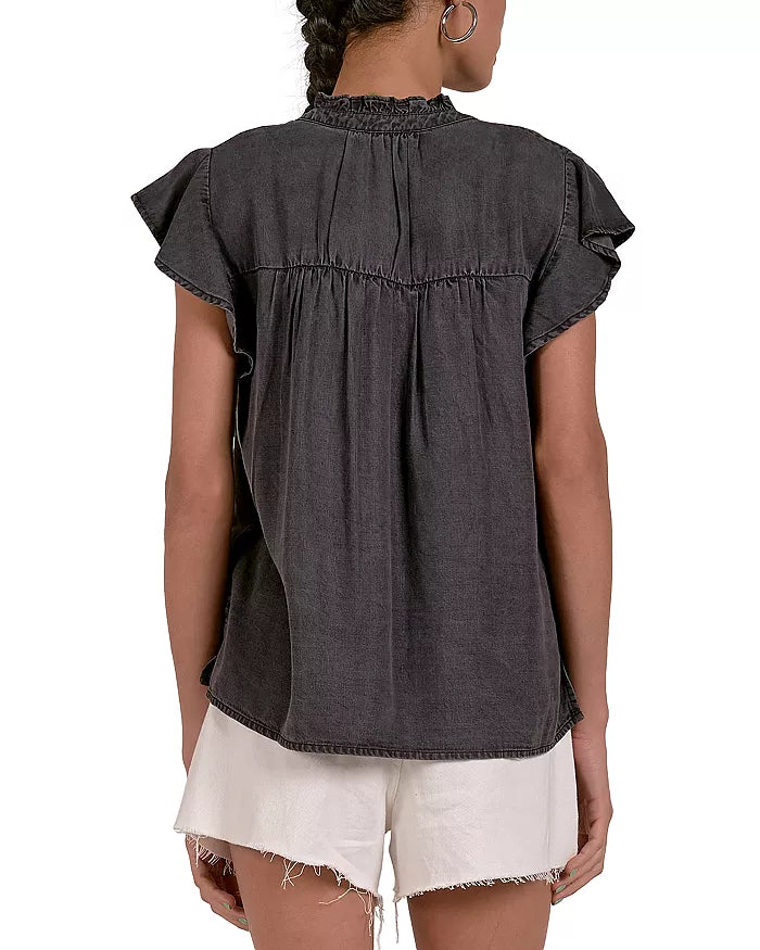 Elan Chambray Ruched Shirt Grey