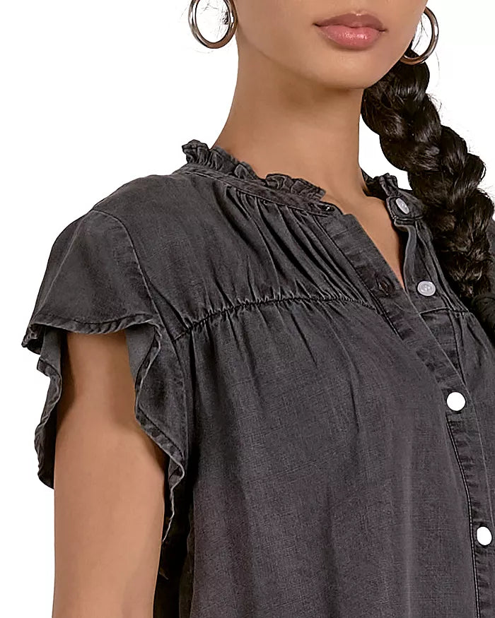Elan Chambray Ruched Shirt Grey