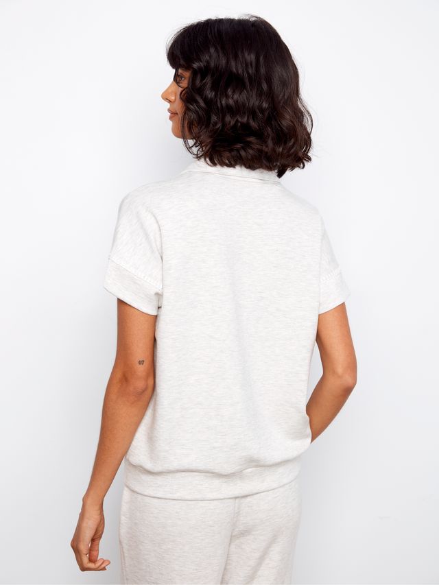 Charlie B Half-Zip Collar S/S - Pale Grey