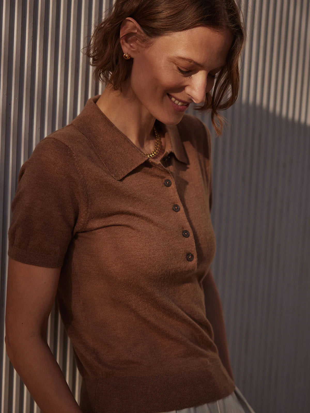 Varley Toni Fine Knit Polo - Deep Sand