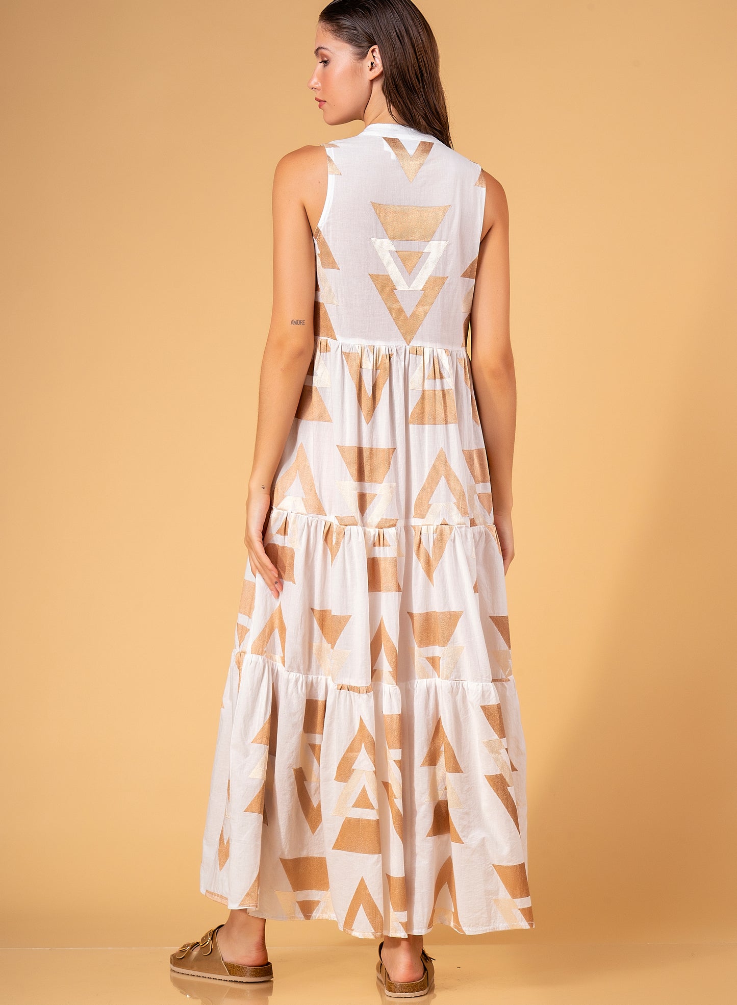 Aether Concept S/L Maxi Dress Off White / Bronze