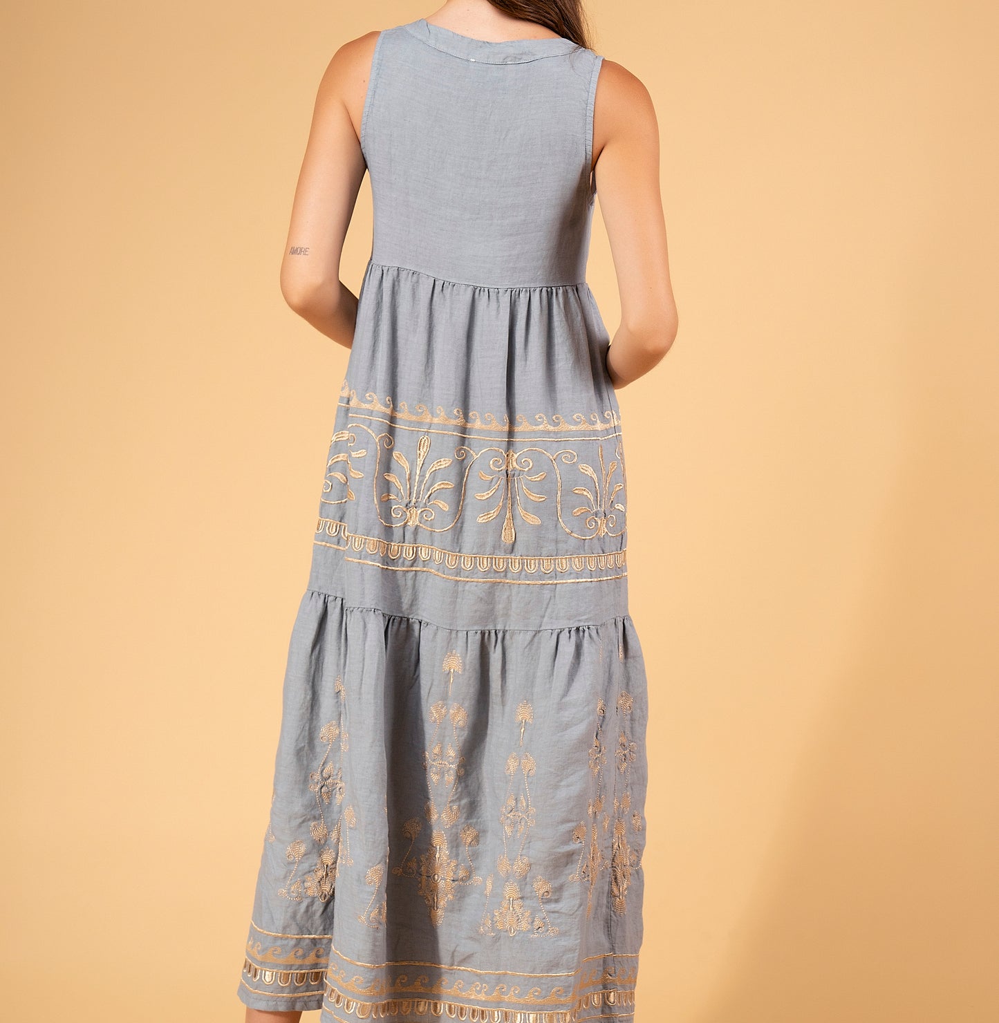 Aether Concept S/L Linen Midi Dress Grey / Gold