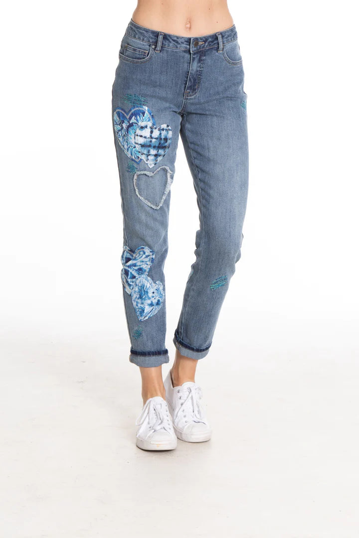 APNY Murphy Heart Applique Jean With Rolled Cuff Option-MD INDIGO