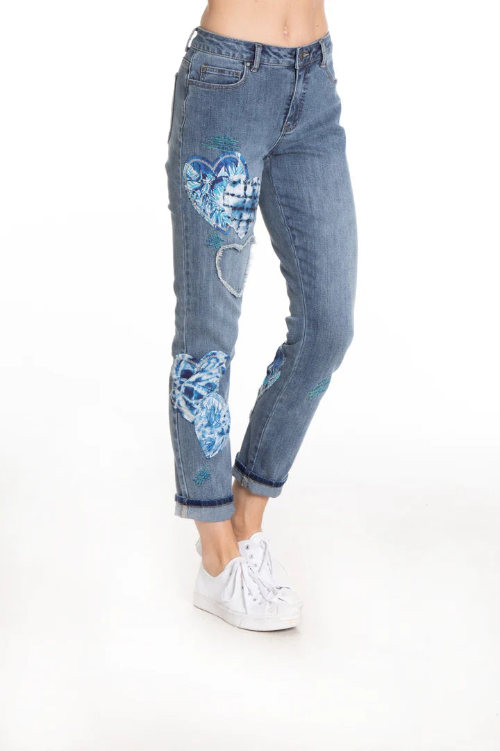 APNY Murphy Heart Applique Jean With Rolled Cuff Option-MD INDIGO