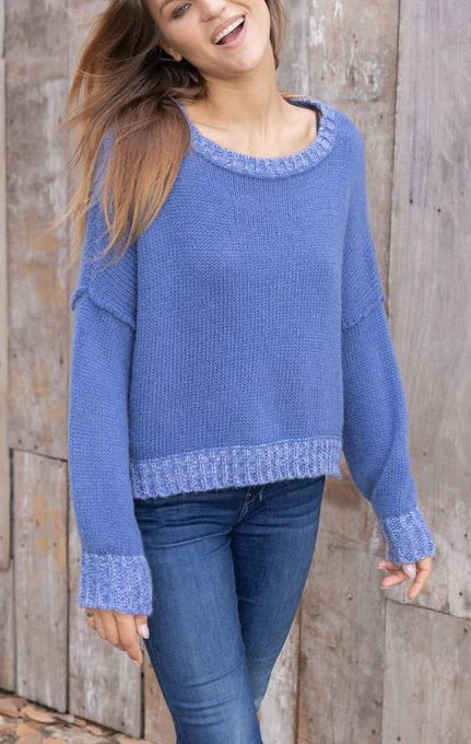 Wooden Ships Lara Marl Trim Chunky Crew Sweater - Blue Fire/Blue Violet