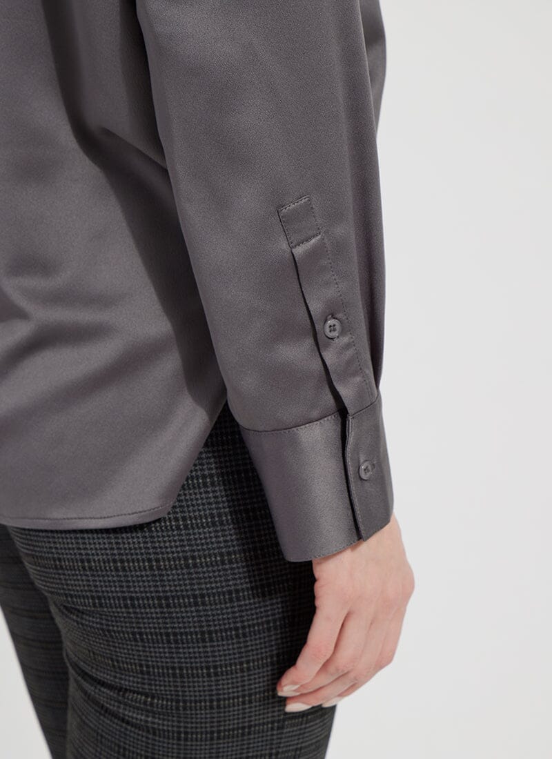 Lysse Kristin Stitched Satin Shirt-Dark Cinder