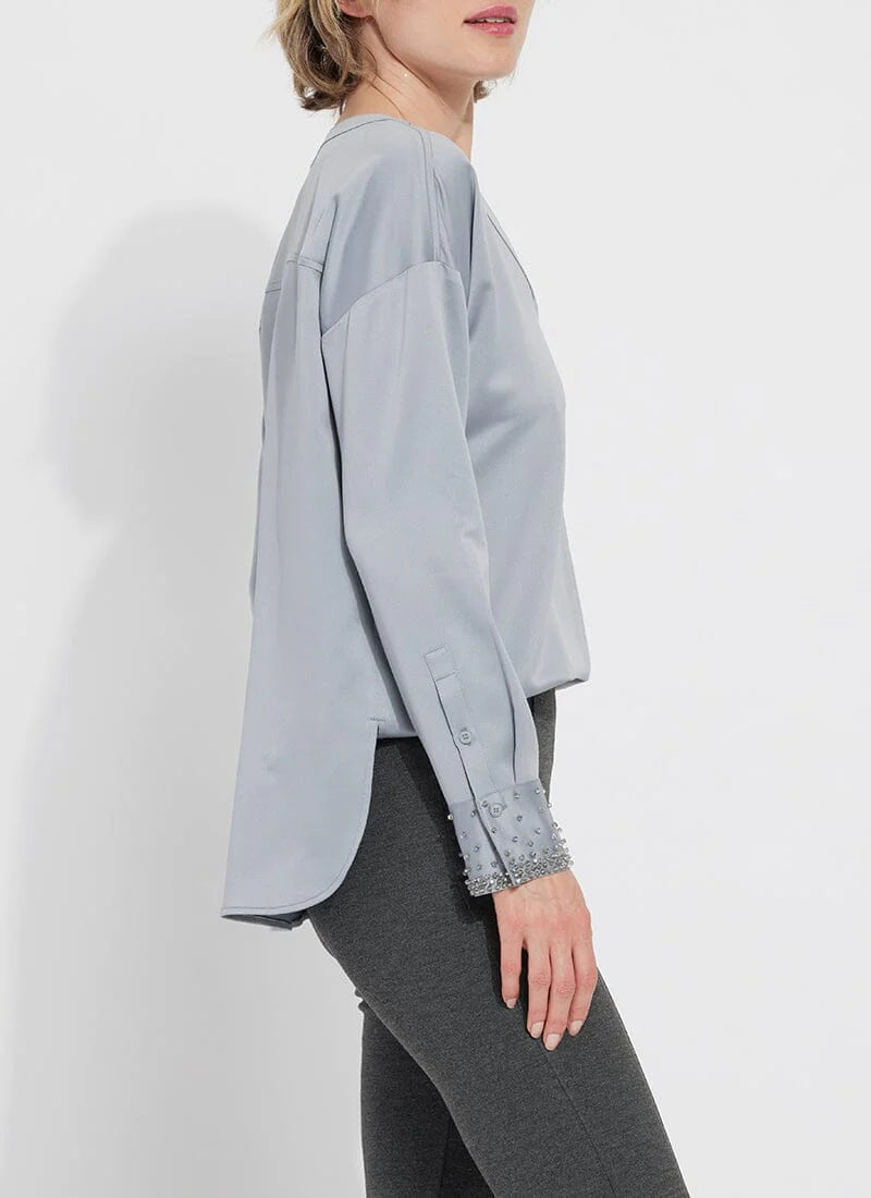Lysse Icyln Beaded Satin Top-Blue Fog