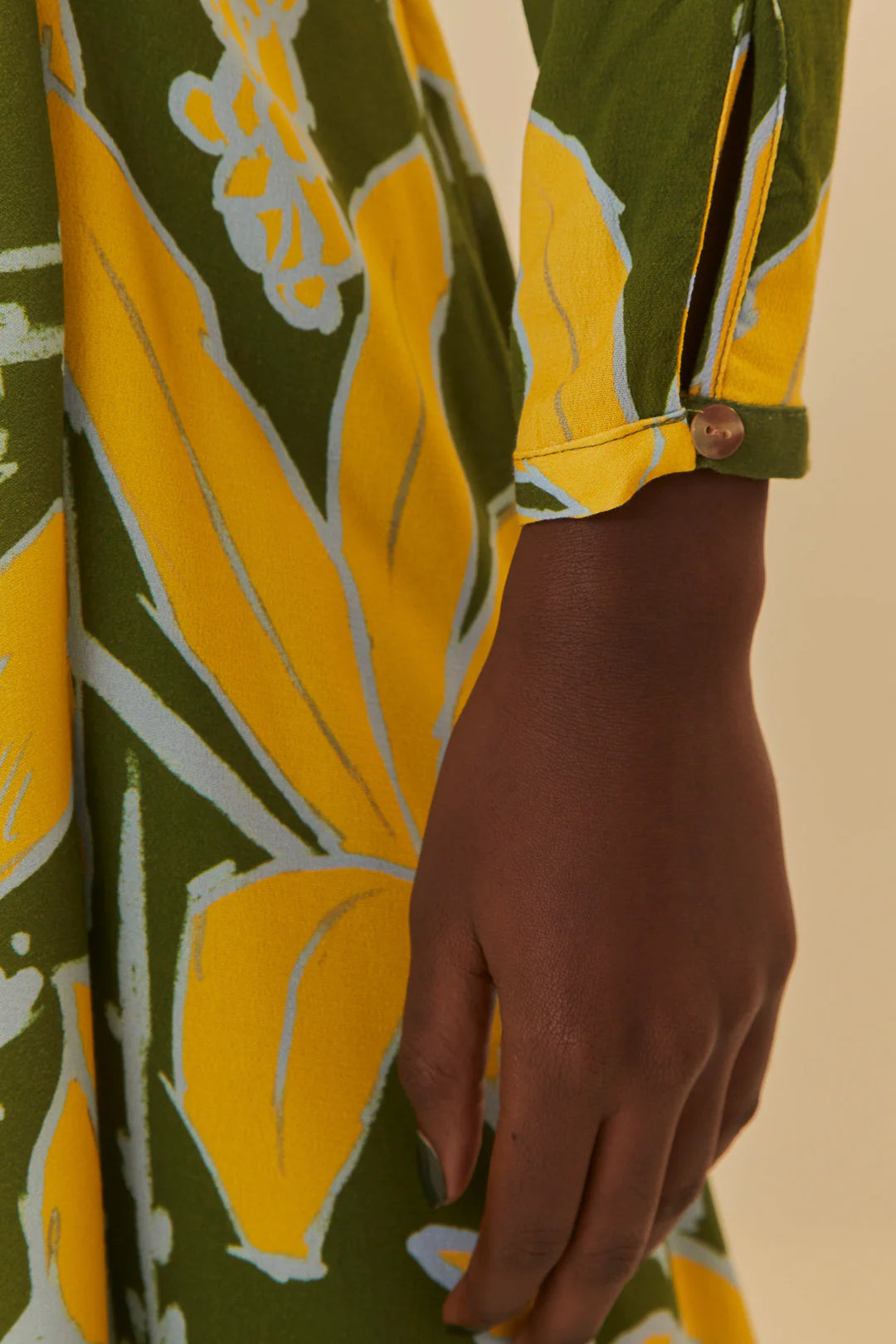 Farm Rio Foliage Sketch Green V Neck Maxi Dress