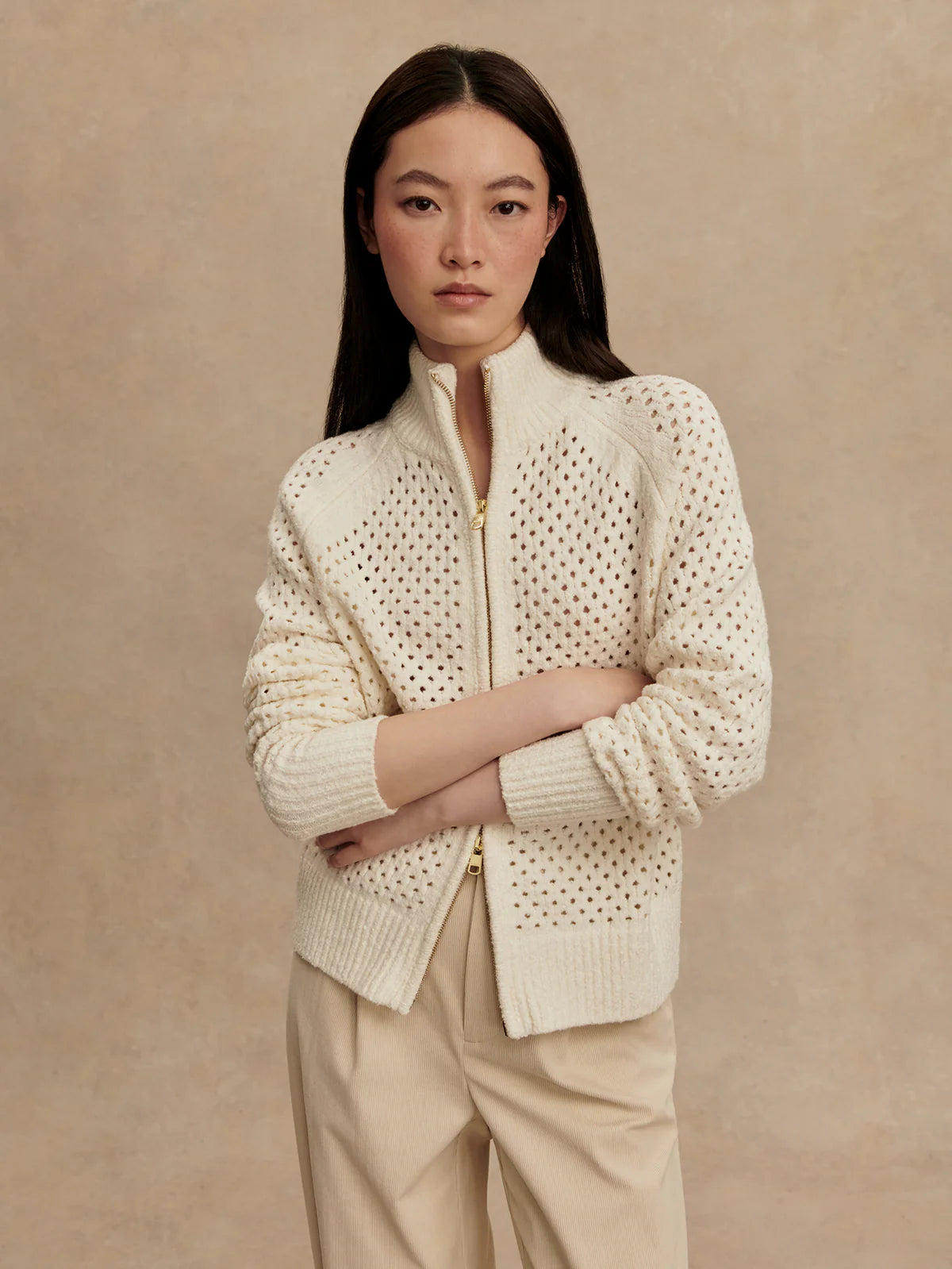 Varley Mandy Boucle Knit Jacket - Coconut Milk