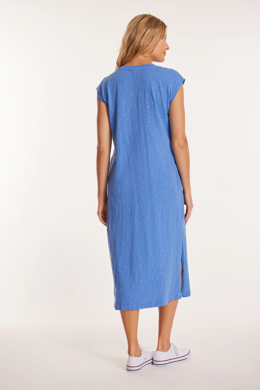 Mododoc Cap Sleeve Column Dress w/ Side Slits Blue Dream