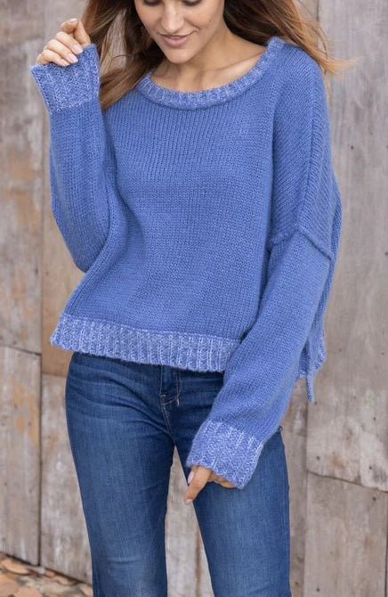 Wooden Ships Lara Marl Trim Chunky Crew Sweater - Blue Fire/Blue Violet