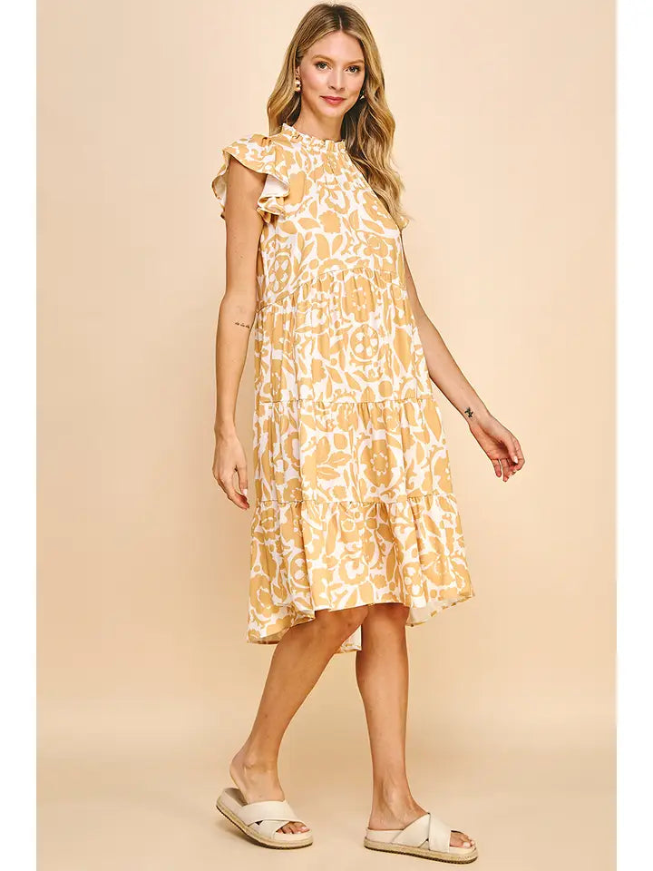 Pinch Floral Tiered Dress - Mustard