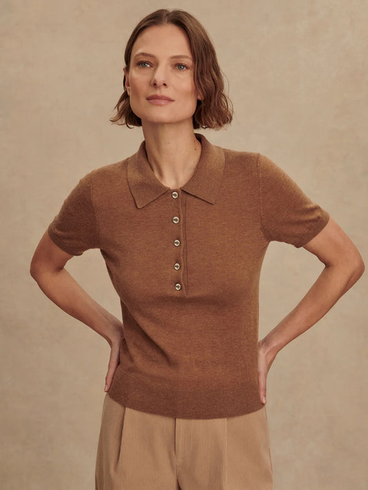 Varley Toni Fine Knit Polo - Deep Sand