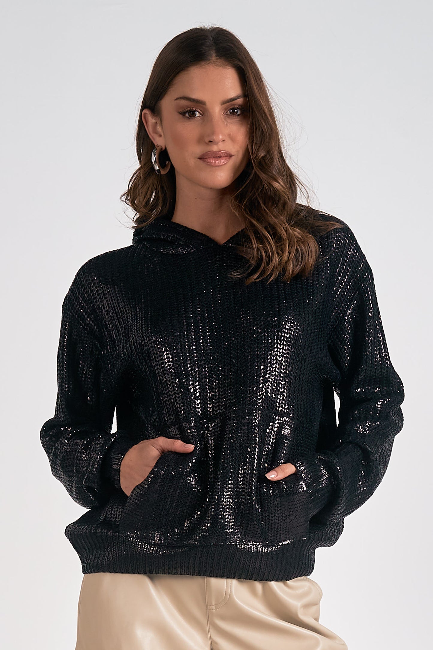 Elan Metallic Hoodie Sweater Black