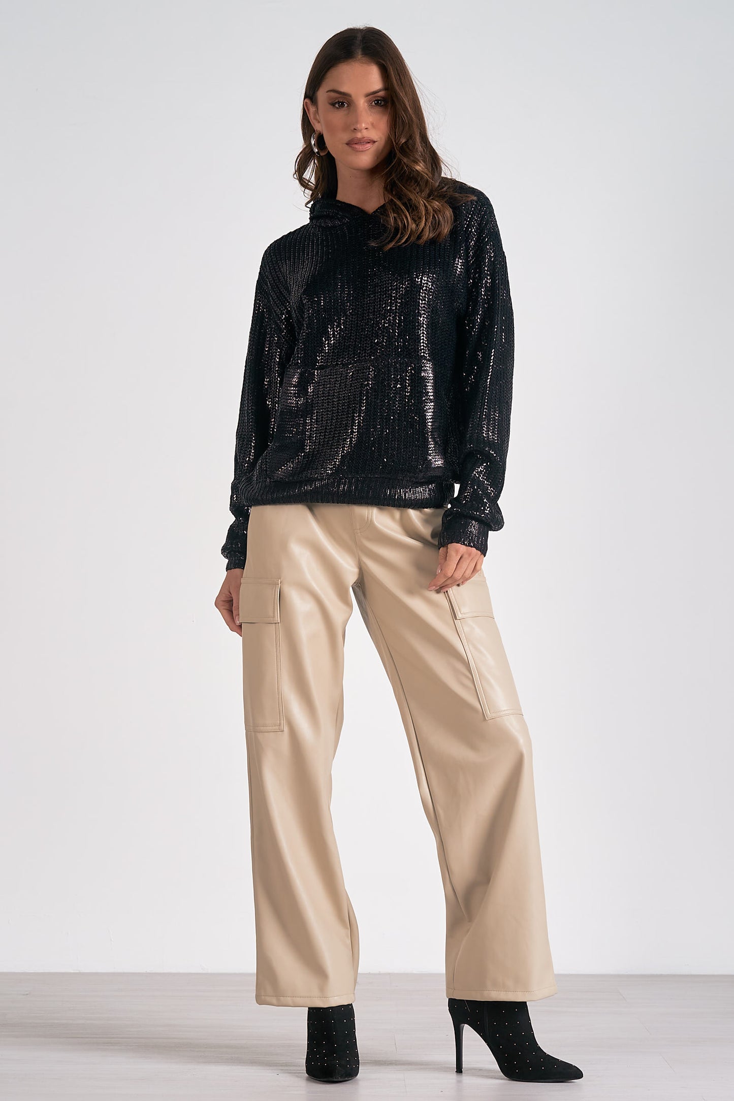 Elan Metallic Hoodie Sweater Black