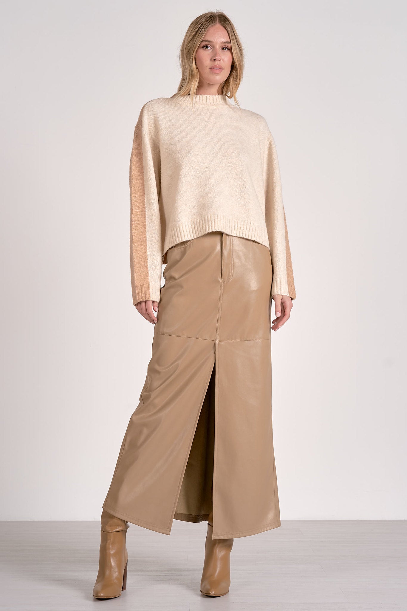Elan Color Block Mock Neck Sweater