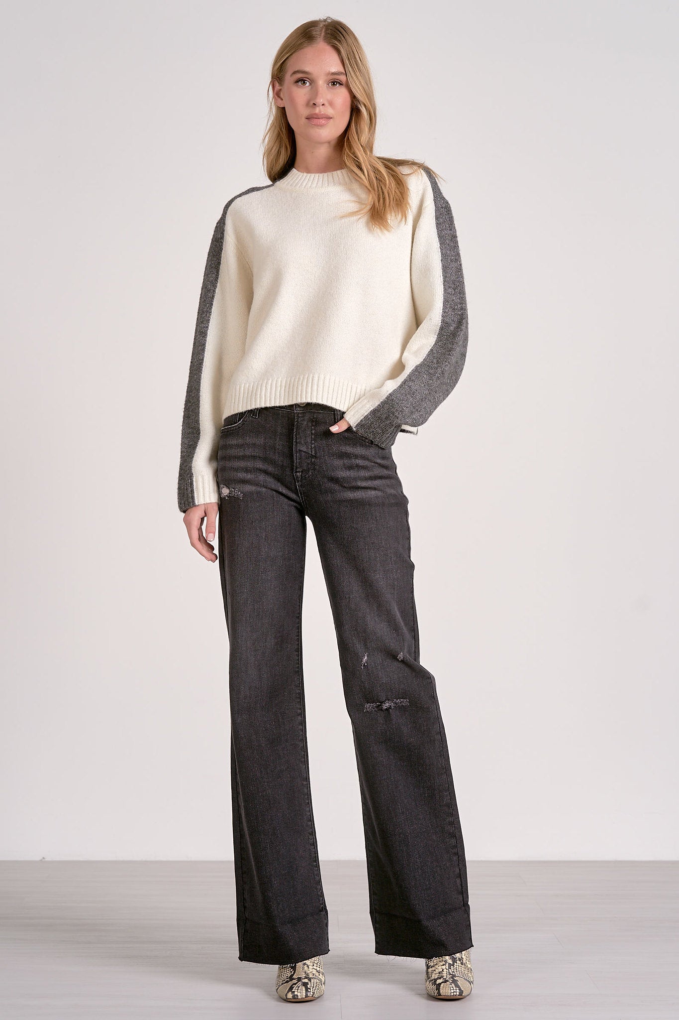 Elan Color Block Mock Neck Sweater