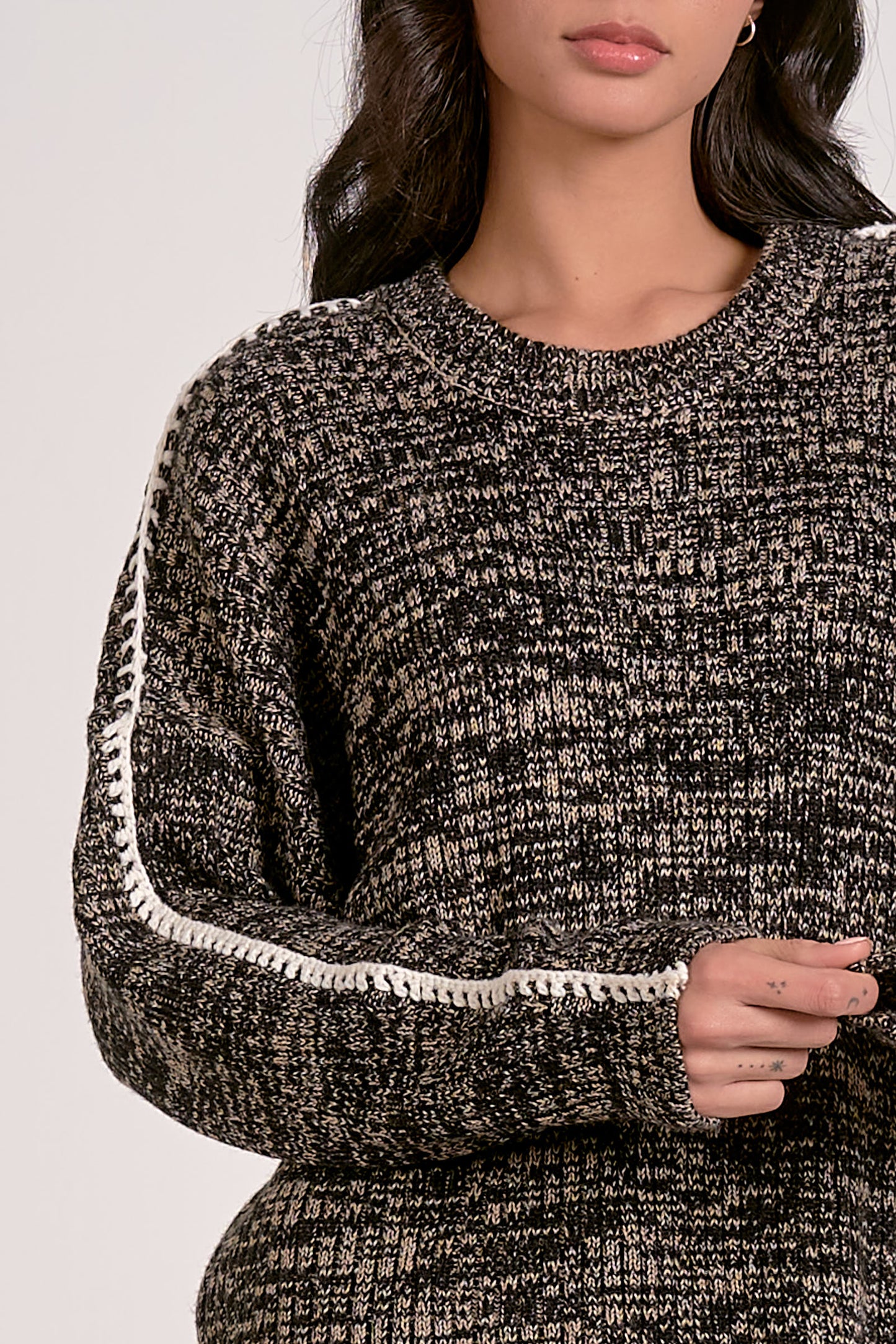 Elan Marl Whipstitch Sweater - Black/Brown