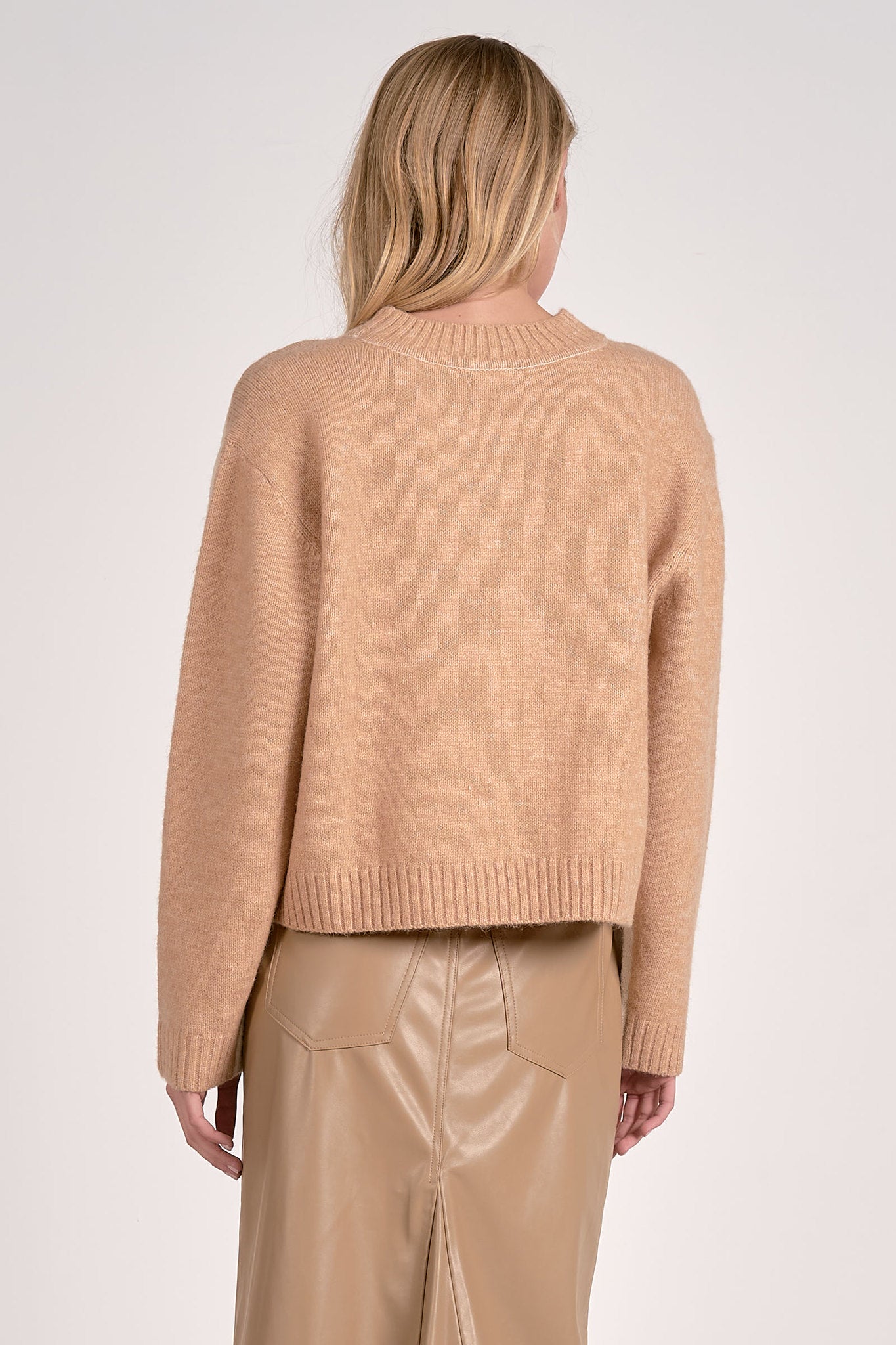 Elan Color Block Mock Neck Sweater