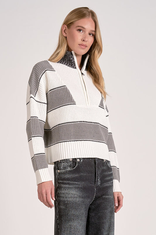 Elan 1/4 Zip Striped Sweater Heather Grey