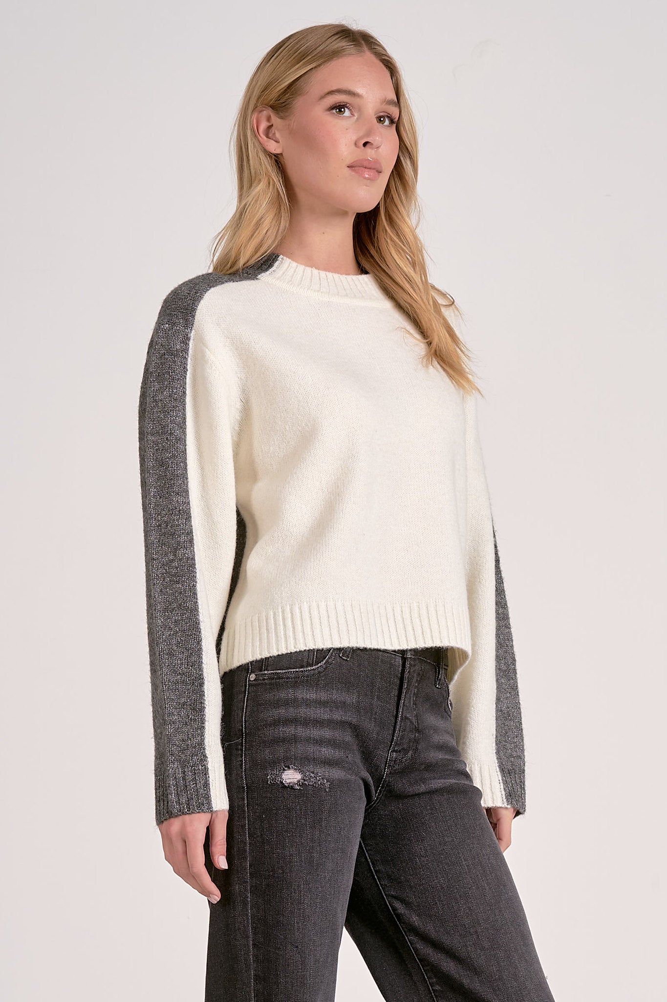 Elan Color Block Mock Neck Sweater
