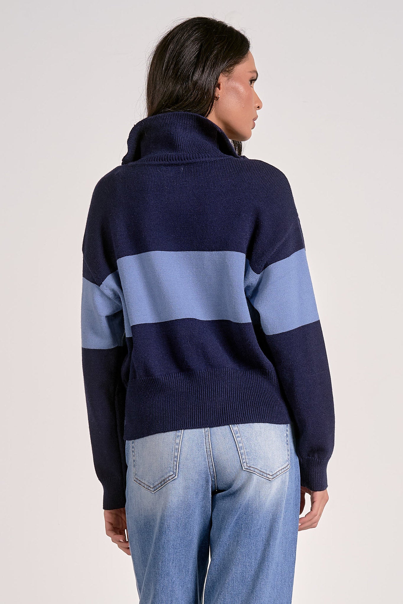 1/4 Zip Stripe Sweater Navy / Light Blue