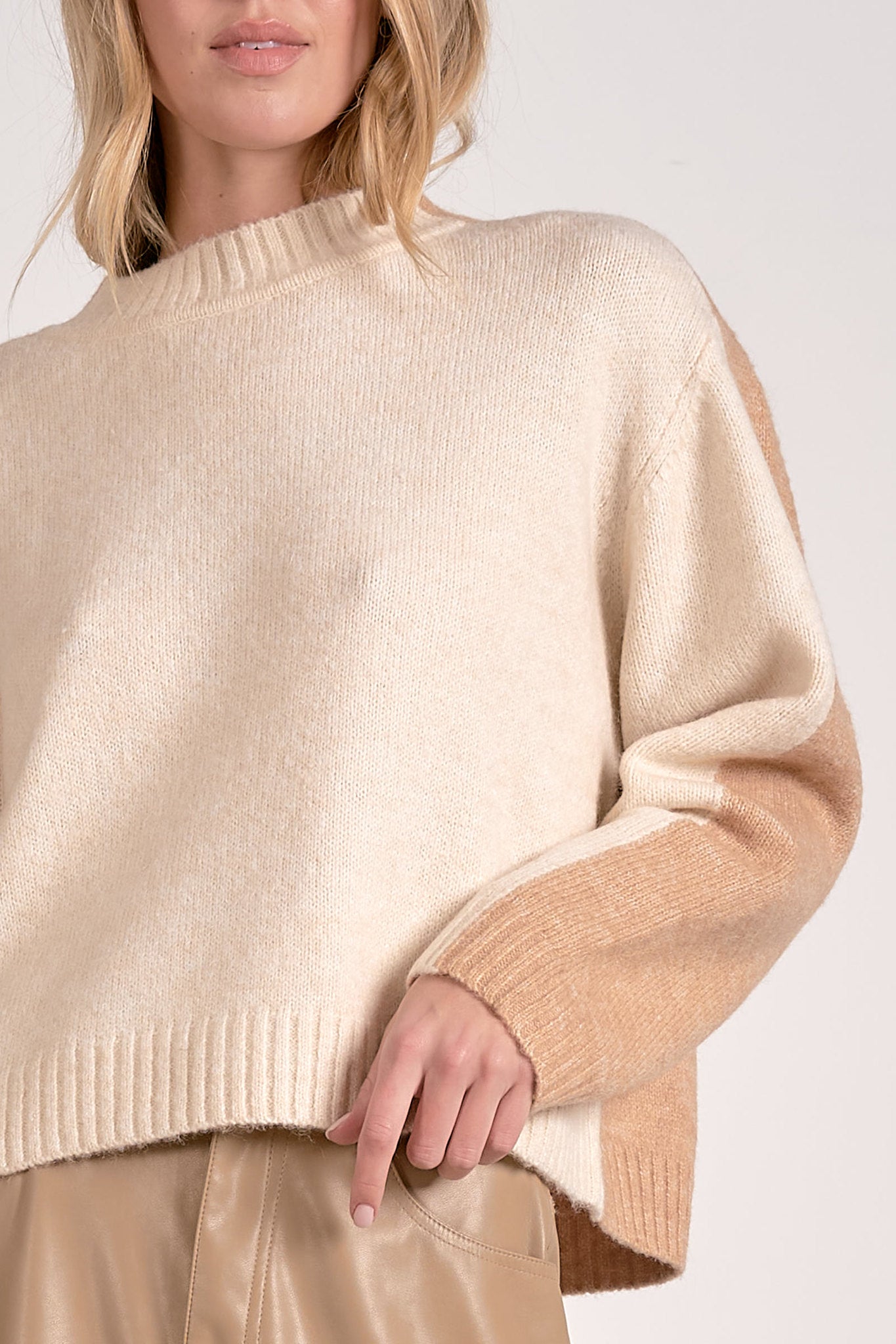Elan Color Block Mock Neck Sweater