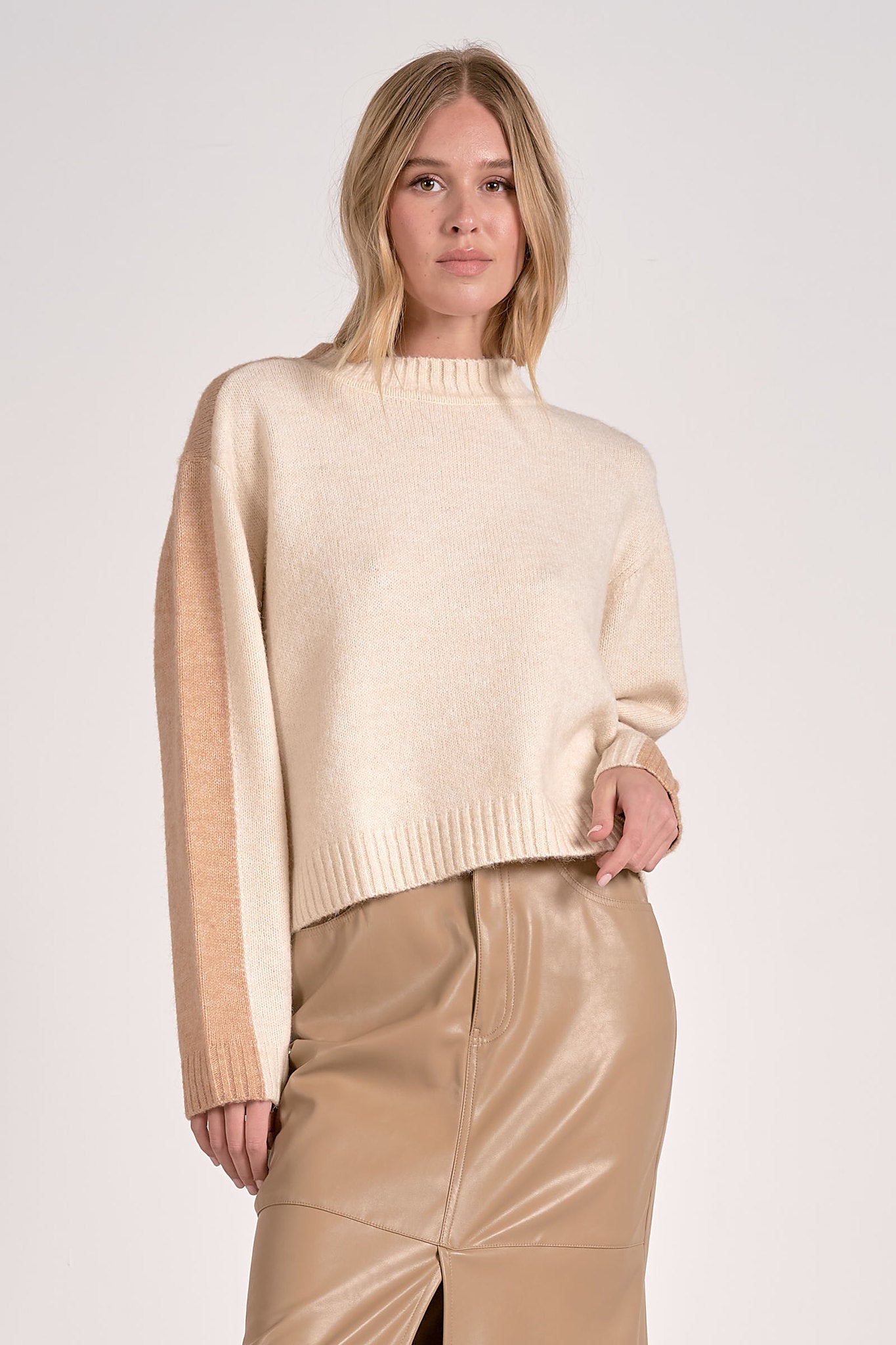 Elan Color Block Mock Neck Sweater