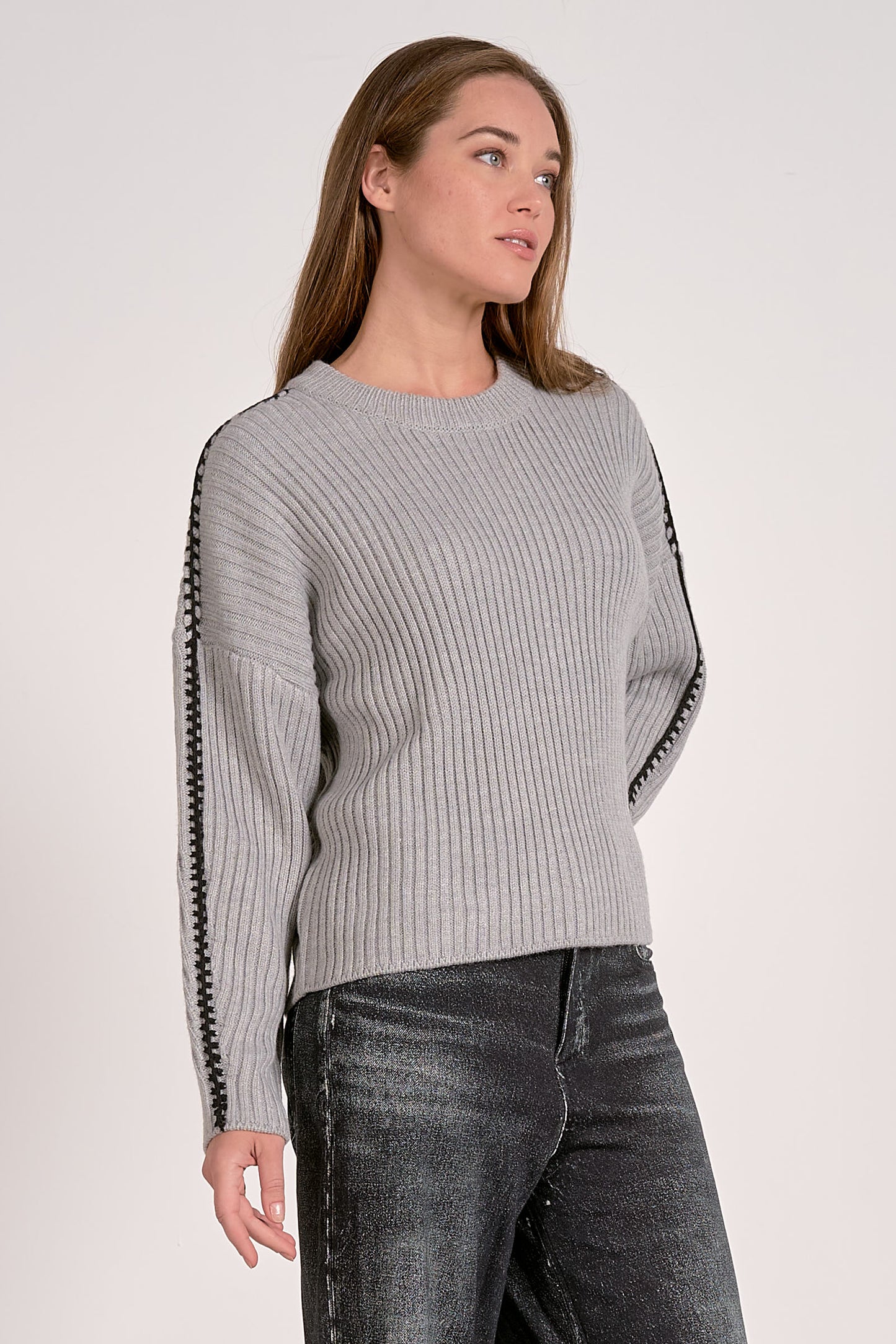 Elan Whipstich Sweater - Grey/Black
