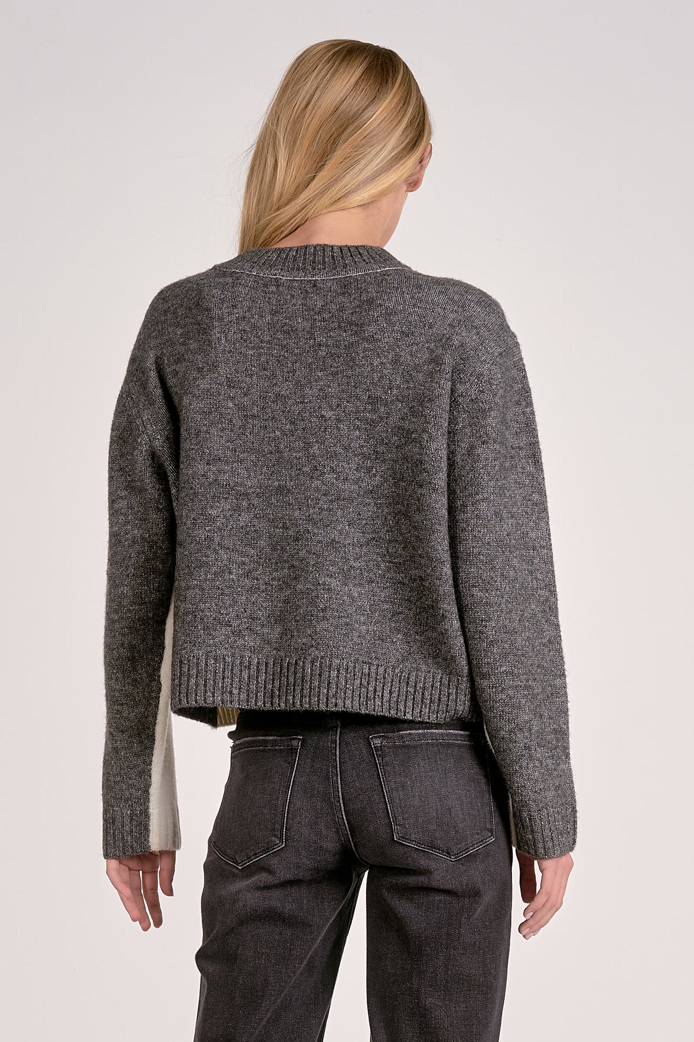 Elan Color Block Mock Neck Sweater