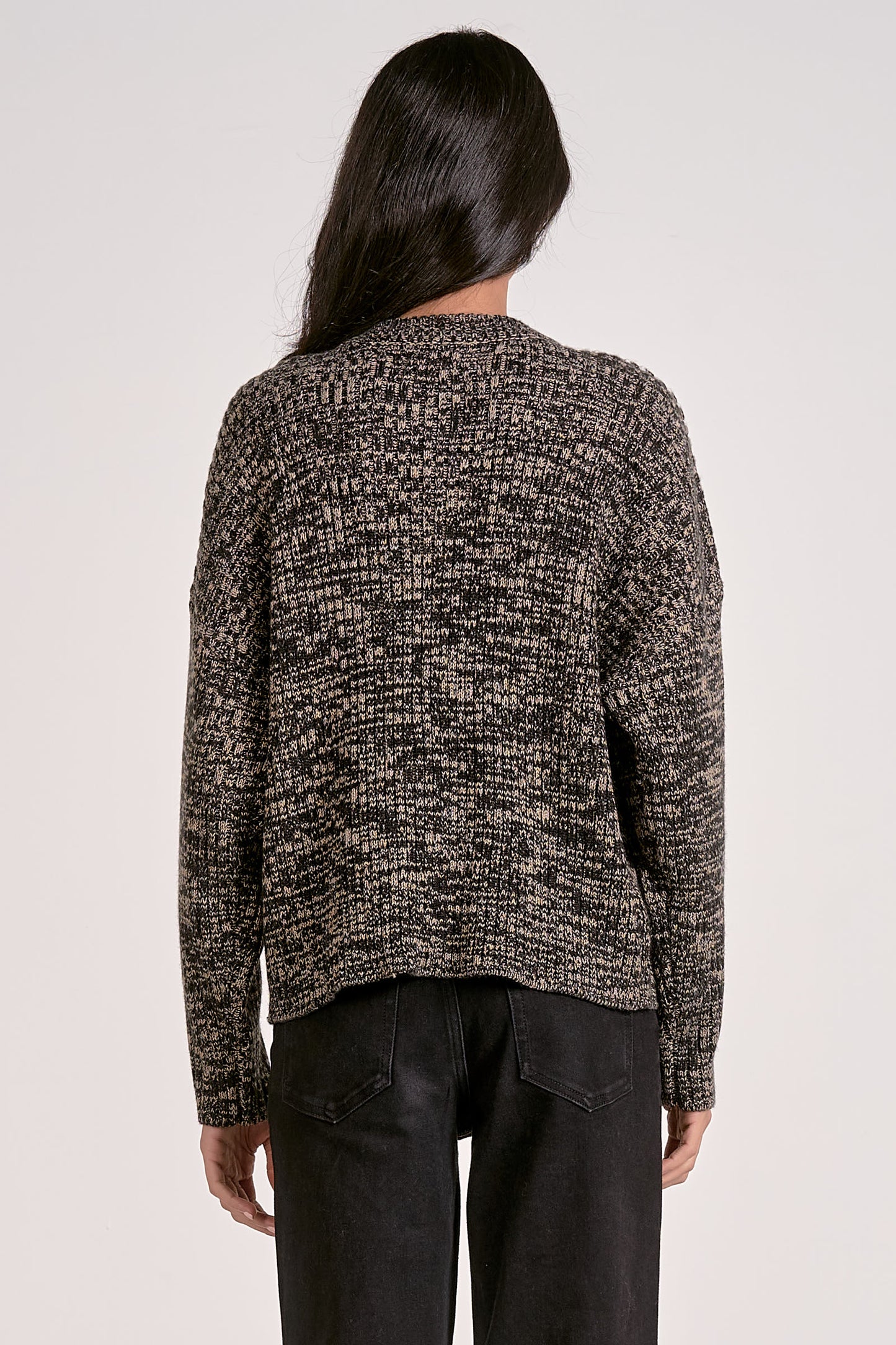 Elan Marl Whipstitch Sweater - Black/Brown