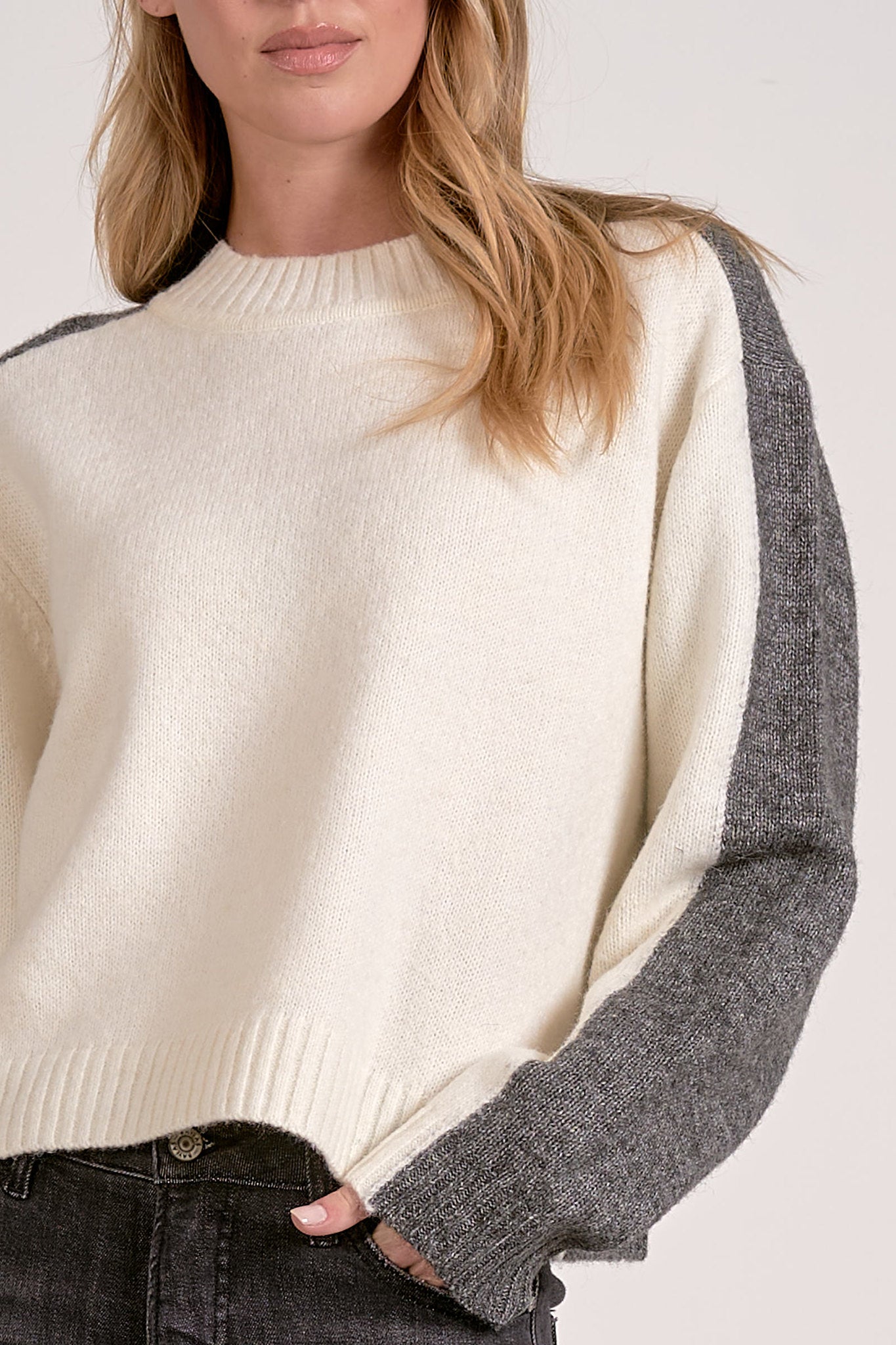 Elan Color Block Mock Neck Sweater