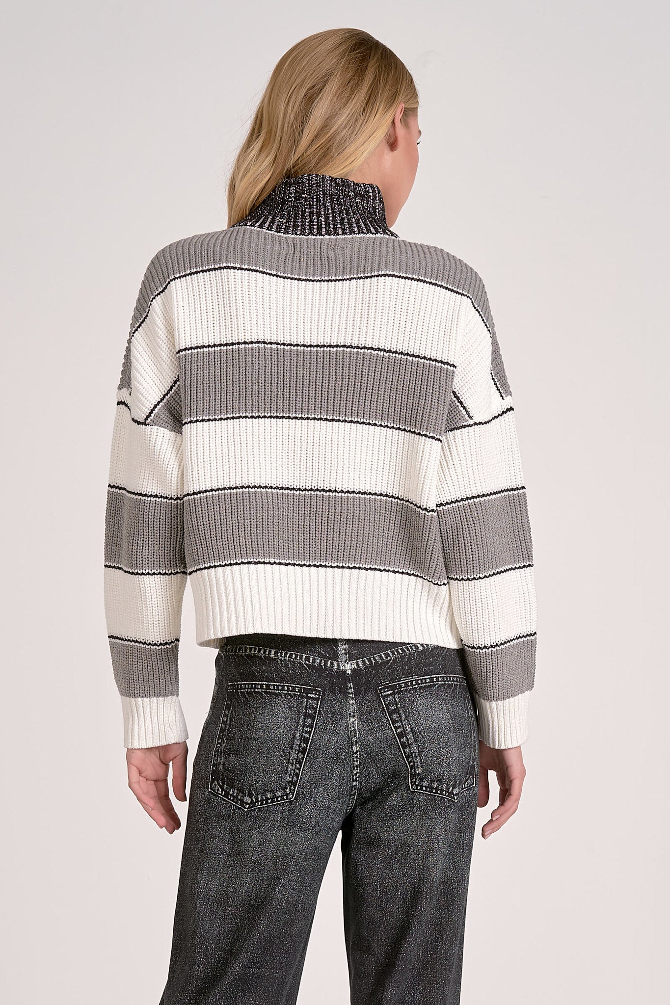 Elan 1/4 Zip Striped Sweater Heather Grey