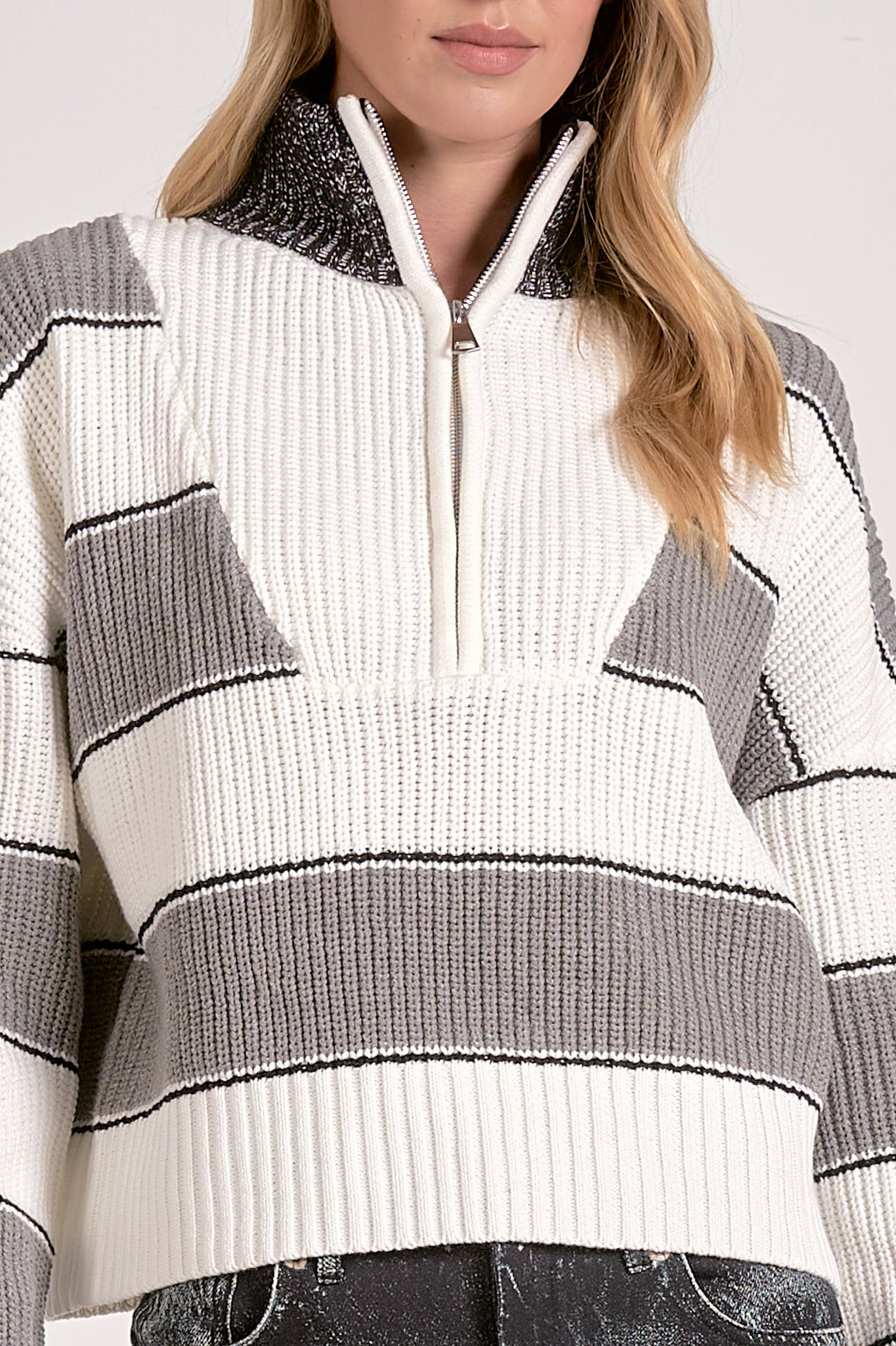 Elan 1/4 Zip Striped Sweater Heather Grey