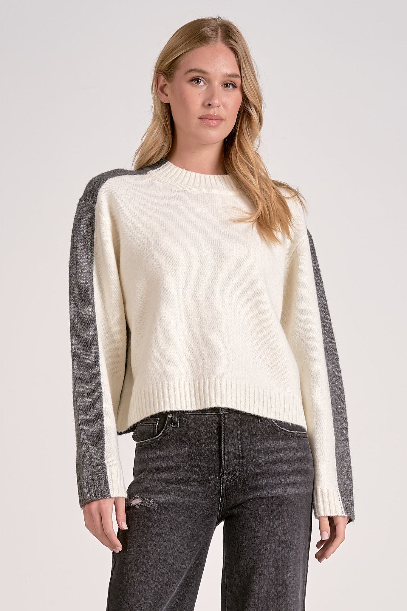 Elan Color Block Mock Neck Sweater