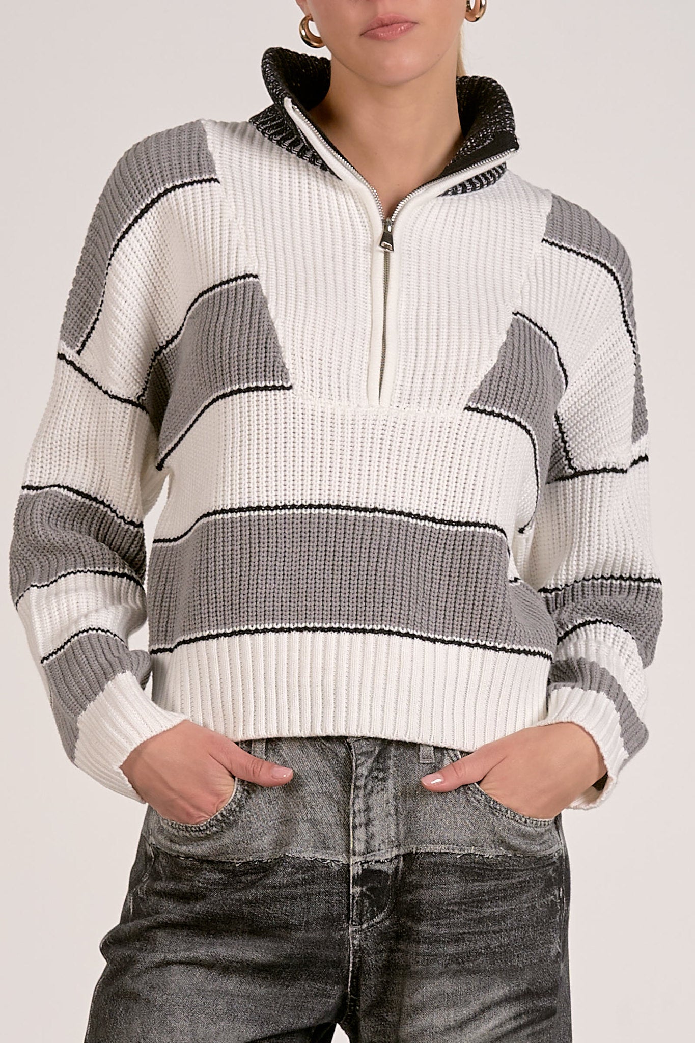 Elan 1/4 Zip Striped Sweater Heather Grey