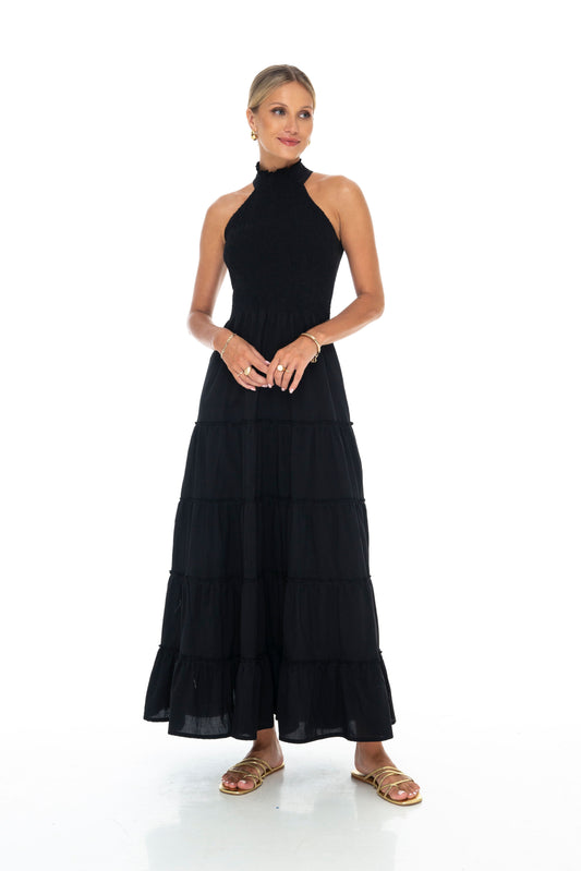 Phie Collective Brushed Cotton Maxi Halter Dress Black