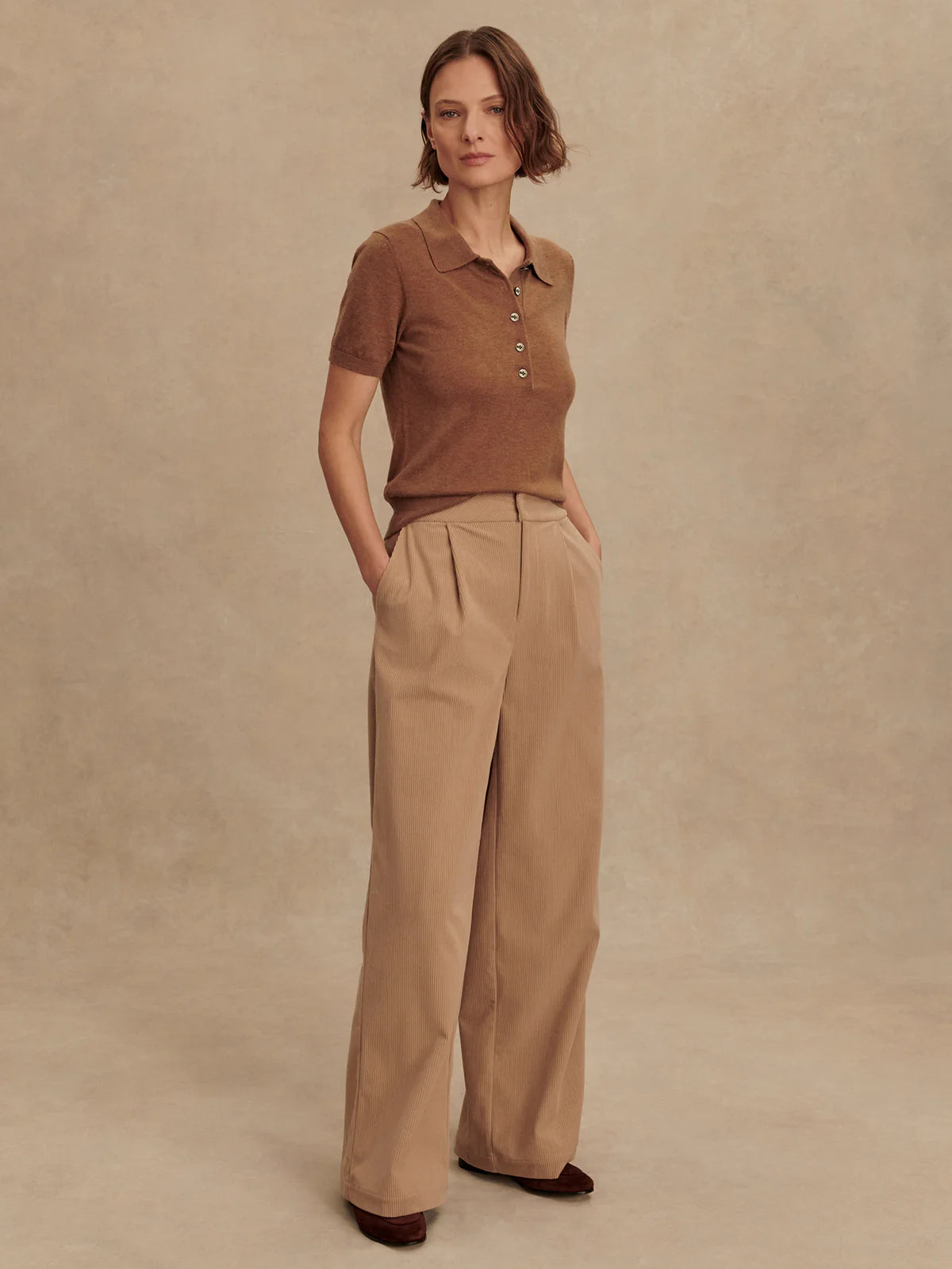 Varley Toni Fine Knit Polo - Deep Sand