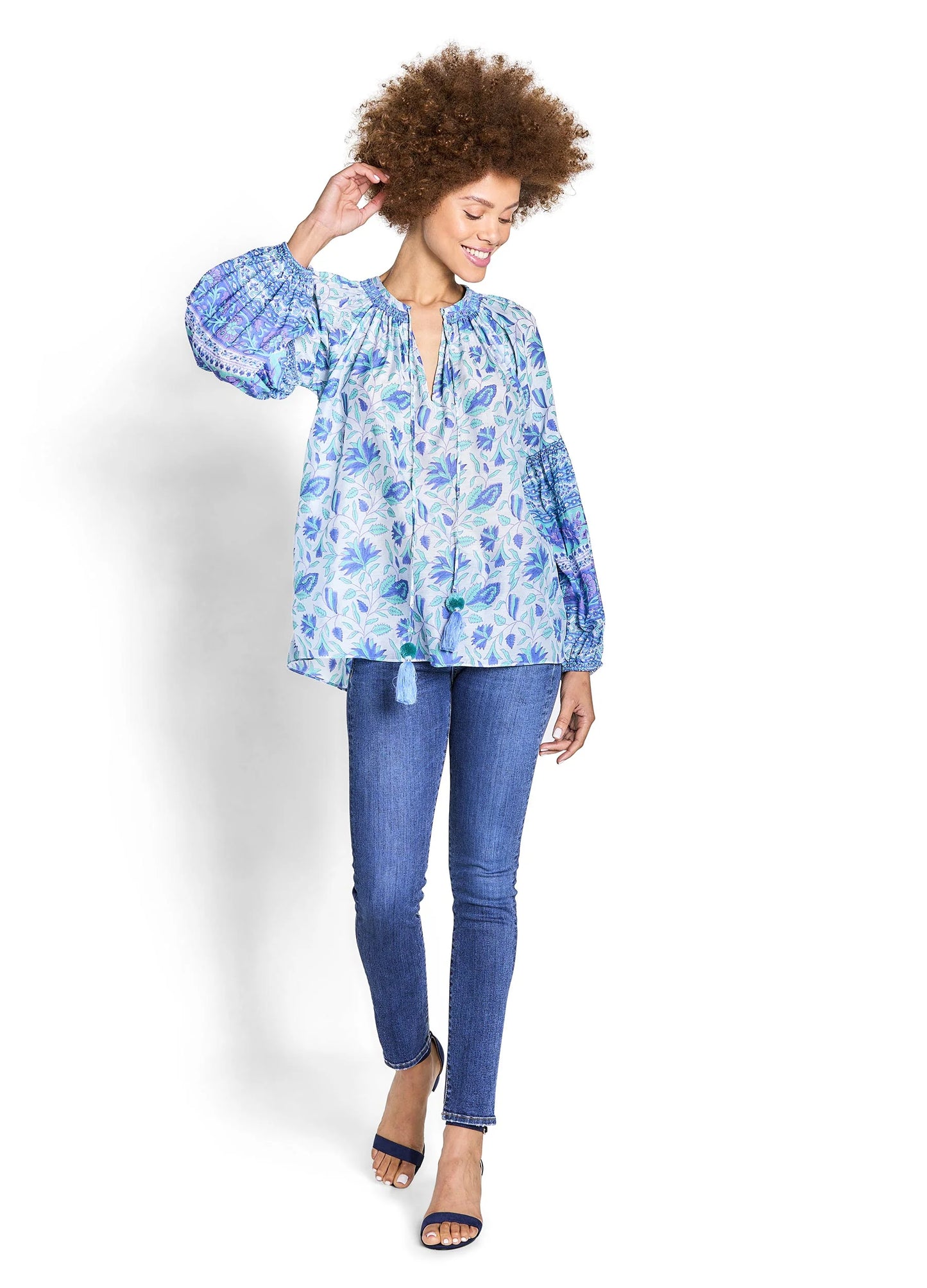 Bella Tu Camilla Peasant Top-Blue