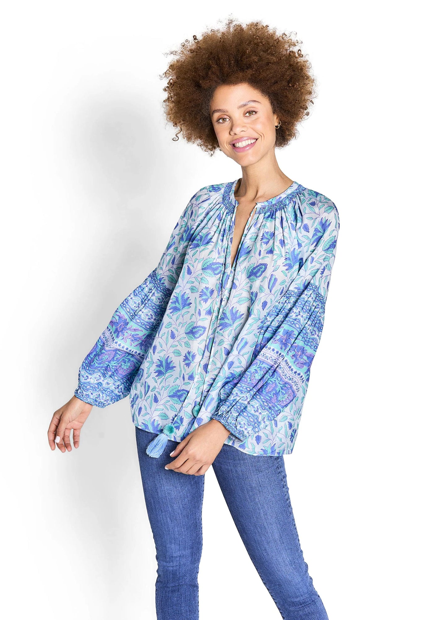 Bella Tu Camilla Peasant Top-Blue