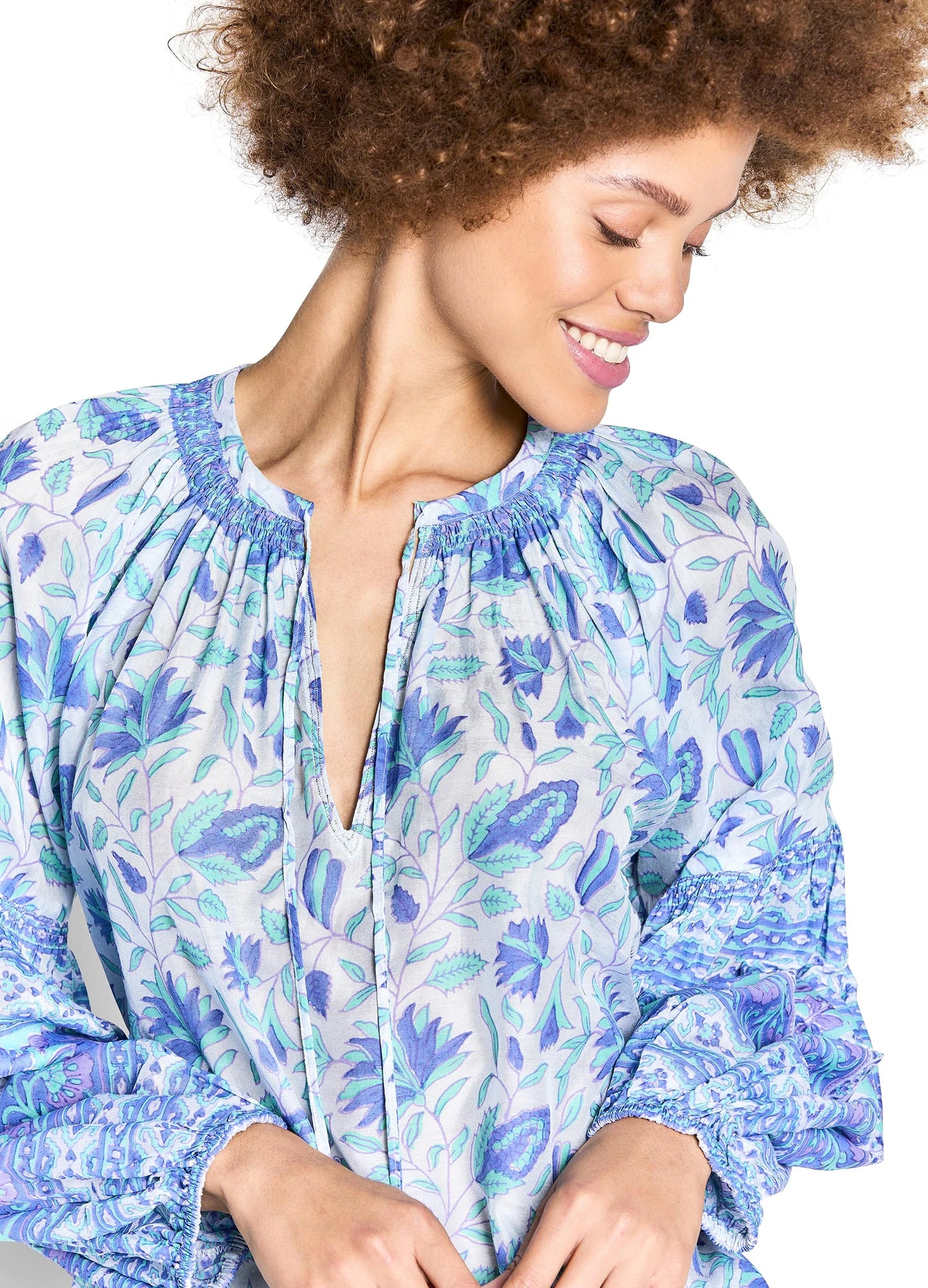 Bella Tu Camilla Peasant Top-Blue