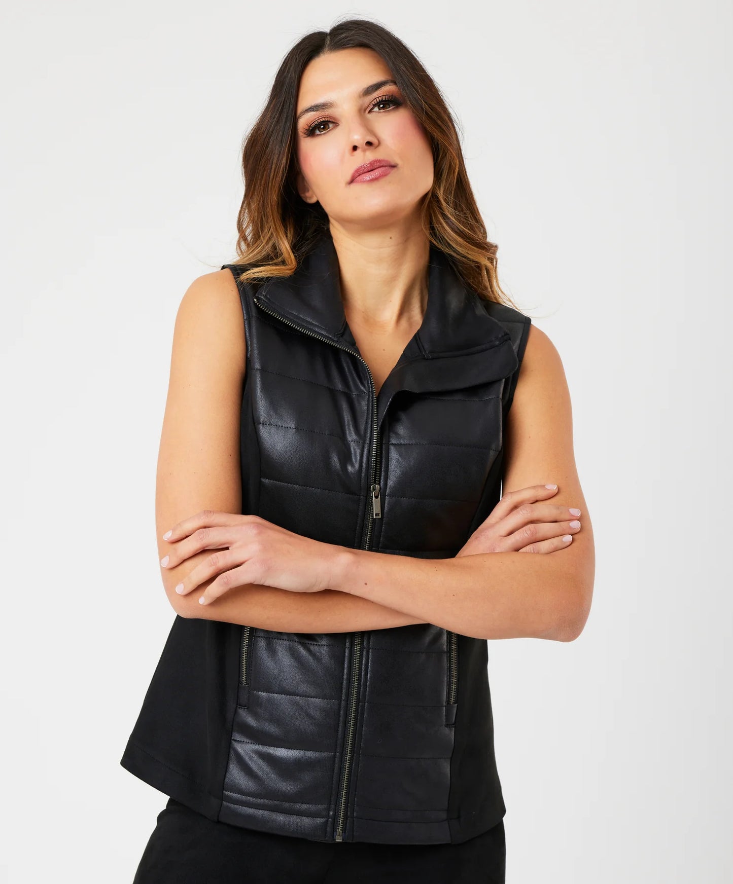 Angel Vegan Leather Quilted Vest - Black